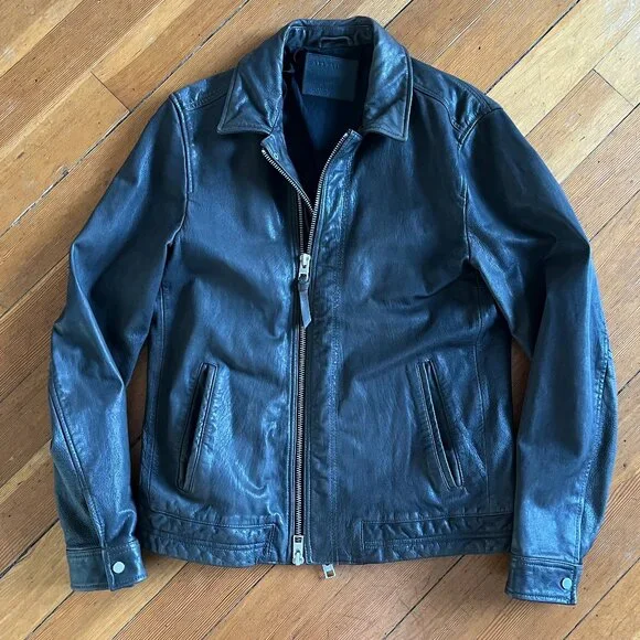 All Saints Varley Leather Jacket - Men's Size L - Dark Brown - Picture 13 of 14